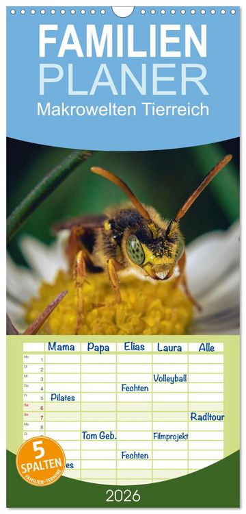 Produktbild: Familienplaner 2026 - Makrowelten Tierreich mit 5 Spalten (Wandkalender, 21 x 45 cm) CALVENDO