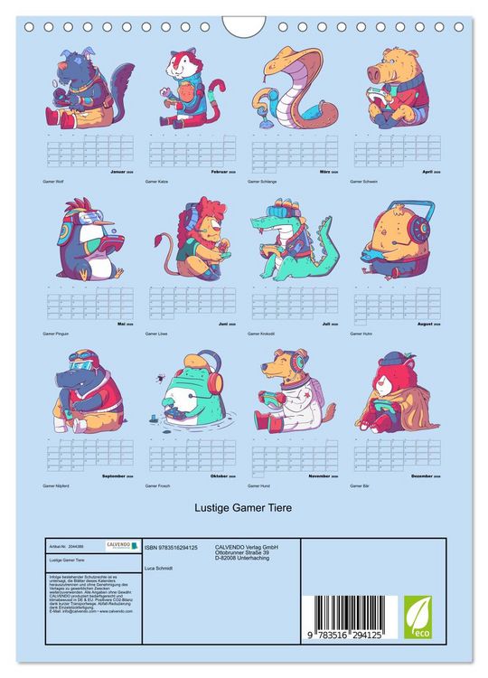 Produktbild: Lustige Gamer Tiere (Wandkalender 2026 DIN A4 hoch), CALVENDO Monatskalender