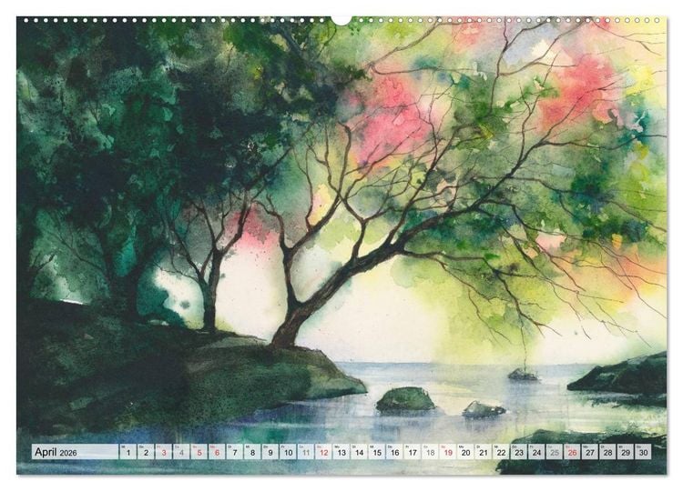 Produktbild: B&auml;ume in Aquarell (Wandkalender 2026 DIN A2 quer), CALVENDO Monatskalender