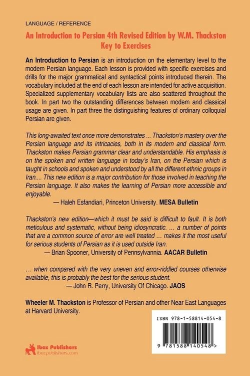 Produktbild: Introduction to Persian, Revised Fourth Edition, Key to Exercises