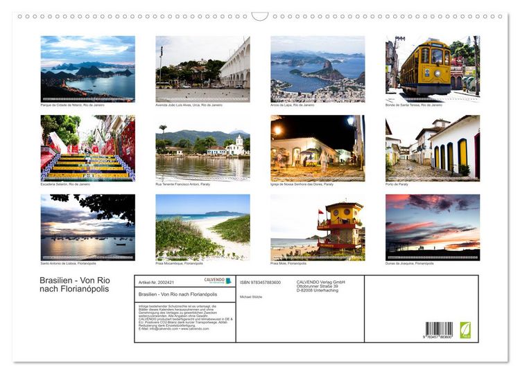 Produktbild: Brasilien - Von Rio nach Florian&oacute;polis (Wandkalender 2026 DIN A2 quer), CALVENDO Monatskalender