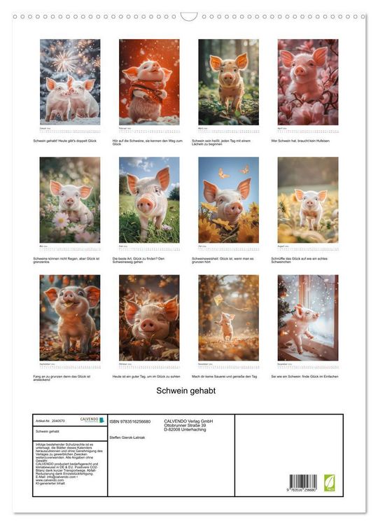 Produktbild: Schwein gehabt (Wandkalender 2026 DIN A2 hoch), CALVENDO Monatskalender
