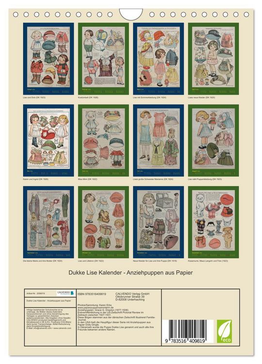 Produktbild: Dukke Lise Kalender - Anziehpuppen aus Papier (Wandkalender 2026 DIN A4 hoch), CALVENDO Monatskalender