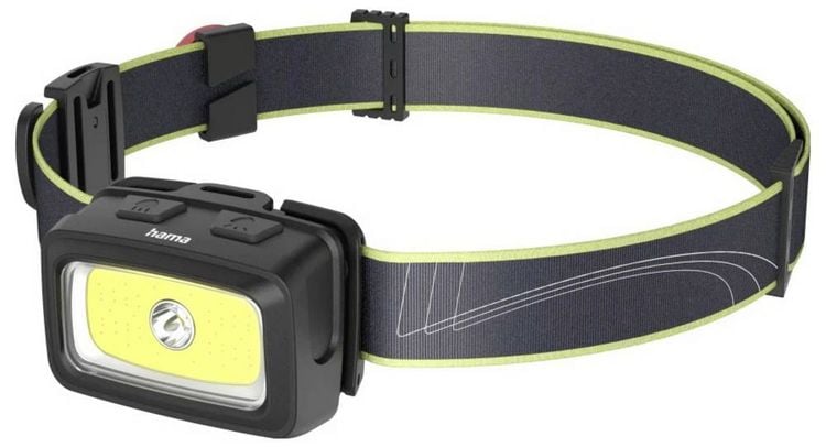 Produktbild: Hama LED-Stirnlampe "HL350", Batterien, COB, Kopflampe, Warnlicht, Pfeife,7 Modi Stirnlampe 95 g