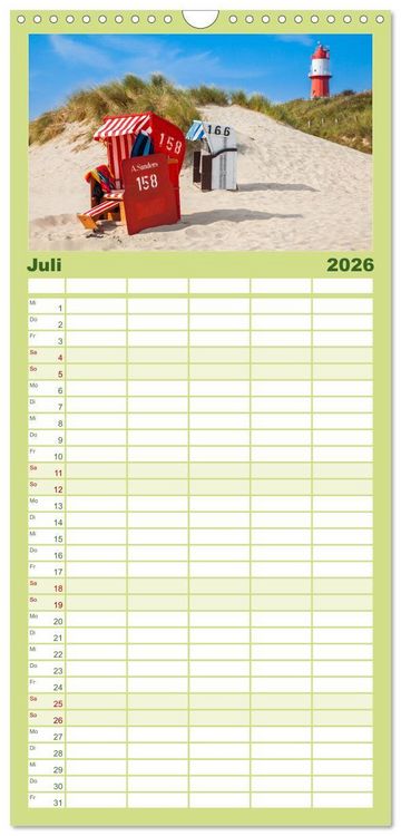 Produktbild: Familienplaner 2026 - Meine Insel Borkum mit 5 Spalten (Wandkalender, 21 x 45 cm) CALVENDO