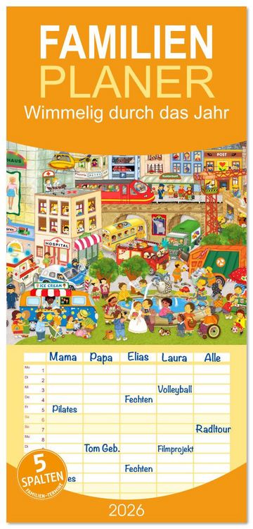 Produktbild: Familienplaner 2026 - Wimmelig durch das Jahr mit 5 Spalten (Wandkalender, 21 x 45 cm) CALVENDO