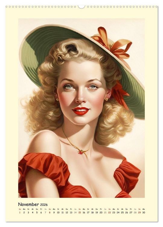 Produktbild: Vintage Girls. Die sch&ouml;nsten Pin-up Gesichter (Wandkalender 2026 DIN A2 hoch), CALVENDO Monatskalender