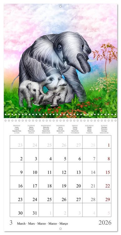 Produktbild: Grands et doux Les &eacute;l&eacute;phants (Calendrier mural carr&eacute; 2026 30x30 cm) Calendrier double avec une page pour vos prises de notes