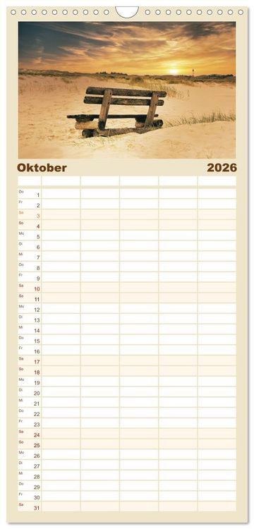 Produktbild: Familienplaner 2026 - Traumhafte Sonnenunterg&auml;nge an der Nordsee mit 5 Spalten (Wandkalender, 21 x 45 cm) CALVENDO