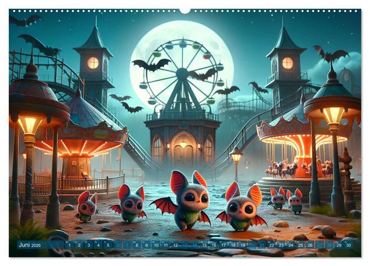 Produktbild: Fl&uuml;gel der Nacht: Abenteuer der kleinen Vampire (hochwertiger Premium Wandkalender 2026 DIN A2 quer), Kunstdruck in Hochglanz