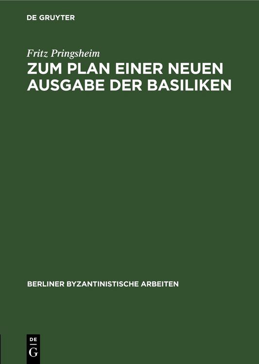 Produktbild: Zum Plan einer neuen Ausgabe der Basiliken
