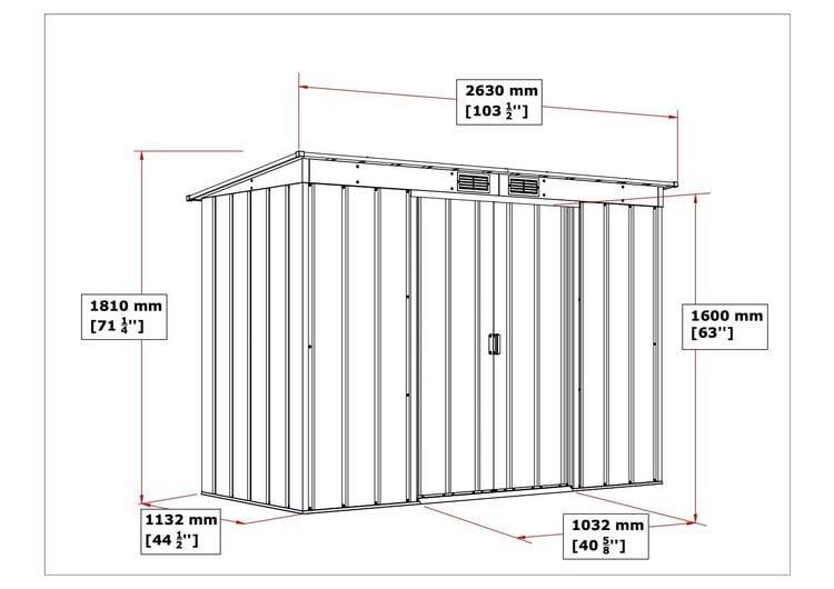 Produktbild: Metall Ger&auml;tehaus 263x113 Gartenhaus Schiebet&uuml;r