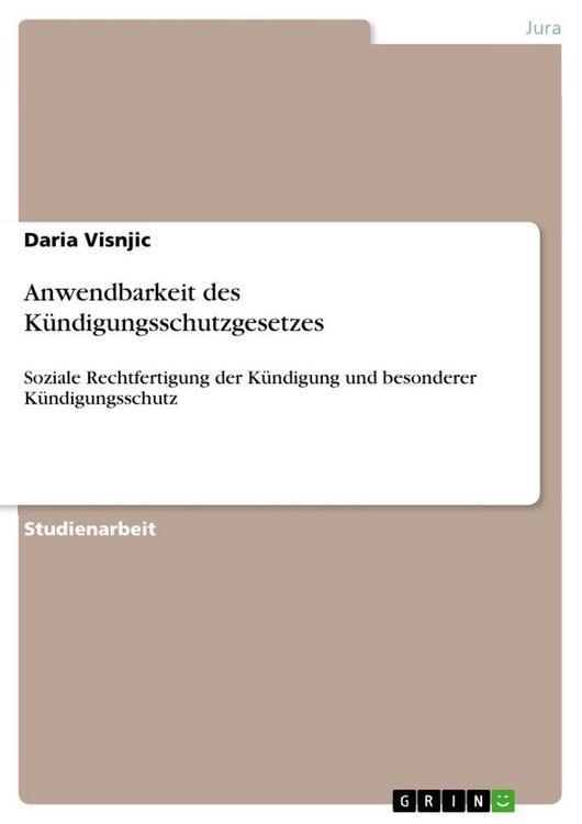 Produktbild: Anwendbarkeit des K&uuml;ndigungsschutzgesetzes