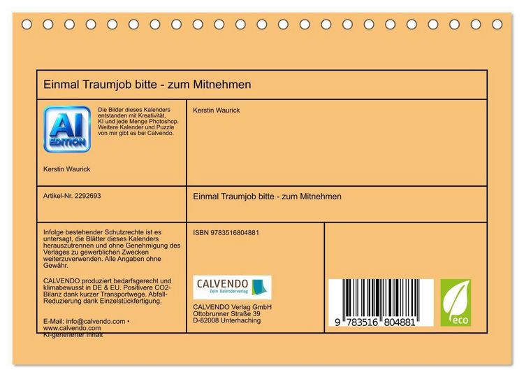 Produktbild: Einmal Traumjob bitte - zum Mitnehmen (Tischkalender 2027 DIN A5 quer), CALVENDO Monatskalender