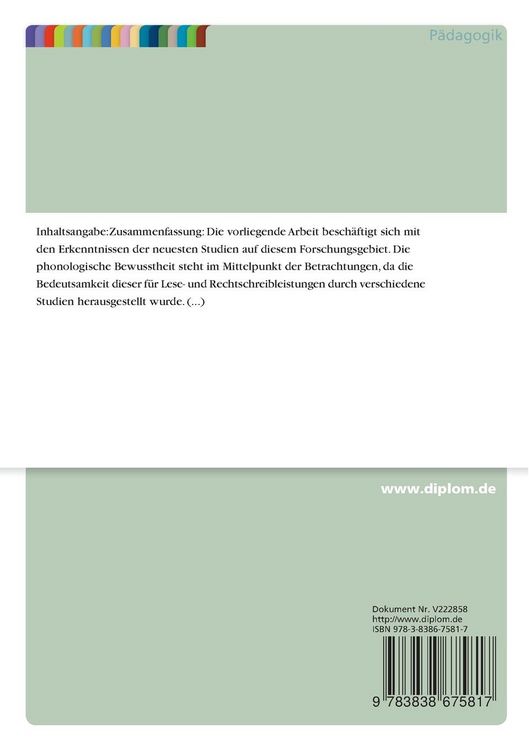 Produktbild: Zur Bedeutung der phonologischen Bewusstheit f&uuml;r Lese- und Rechtschreibleistungen und M&ouml;glichkeiten der Erhebung mittels ausgew&auml;hlter diagnostischer Verfahren im deutschen Sprachraum