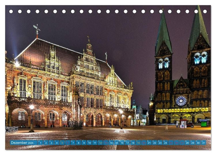 Produktbild: Hansestadt Bremen zur blauen Stunde (Tischkalender 2026 DIN A5 quer), CALVENDO Monatskalender