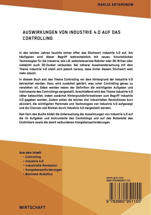 Produktbild: Auswirkungen von Industrie 4.0 auf das Controlling