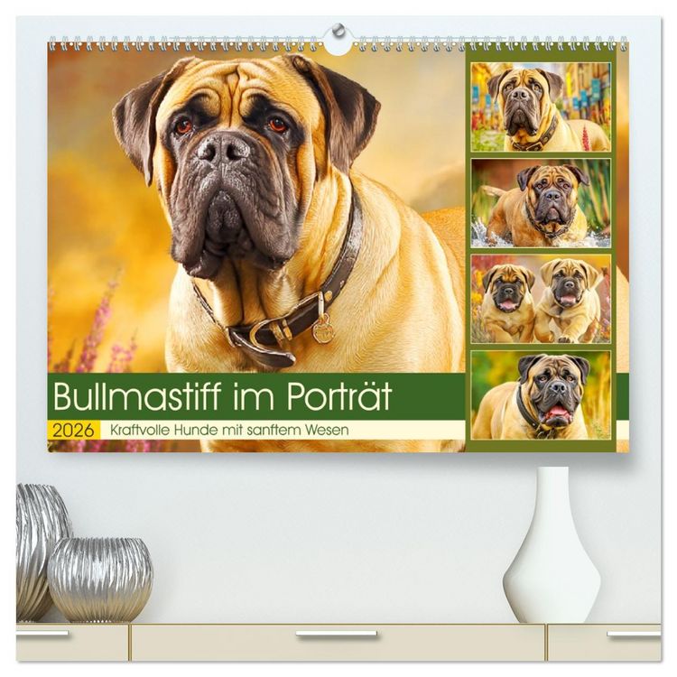 Produktbild: Bullmastiff im Portr&auml;t. Kraftvolle Hunde mit sanftem Wesen (hochwertiger Premium Wandkalender 2026 DIN A2 quer), Kunstdruck in Hochglanz