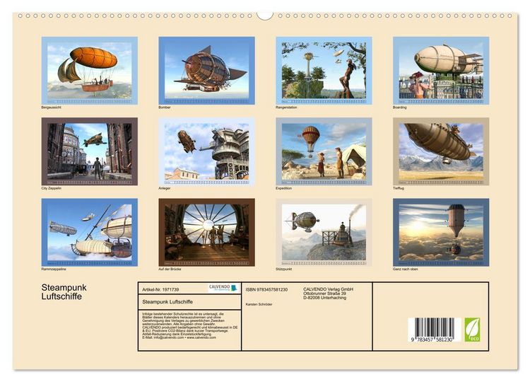 Produktbild: Steampunk Luftschiffe (hochwertiger Premium Wandkalender 2026 DIN A2 quer), Kunstdruck in Hochglanz