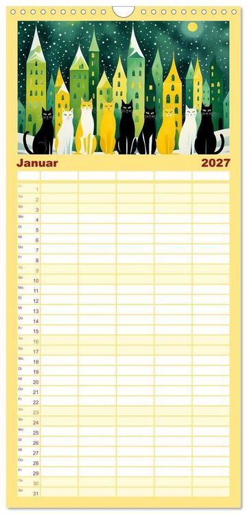 Produktbild: Familienplaner 2027 - Schnurrendes Katzenget&uuml;mmel mit 5 Spalten (Wandkalender, 21 x 45 cm) CALVENDO
