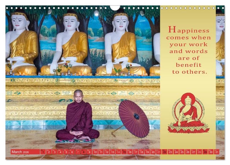 Produktbild: BUDDHIST WISDOMS - THE RED UMBRELLA (Wall Calendar 2026 DIN A3 landscape), CALVENDO 12 Month Wall Calendar