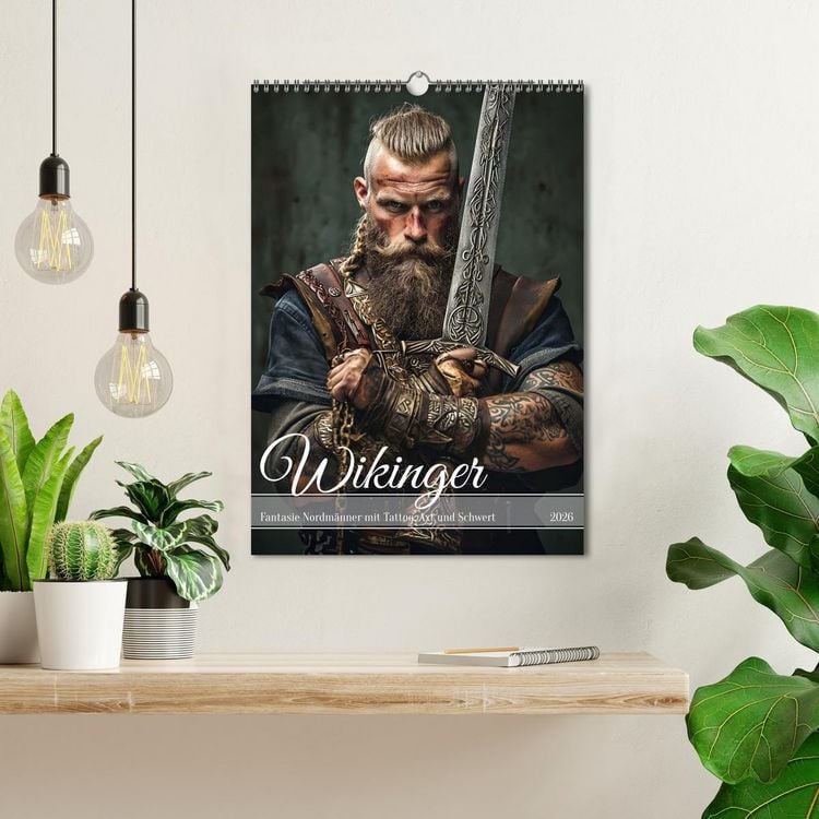 Produktbild: Wikinger - Fantasie Nordm&auml;nner mit Tattoo, Axt und Schwert (Wandkalender 2026 DIN A3 hoch), CALVENDO Monatskalender