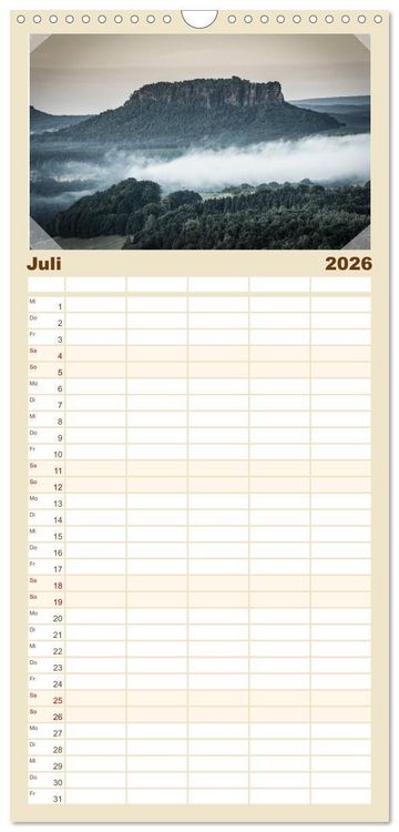 Produktbild: Familienplaner 2026 - S&auml;chsische Schweiz mit 5 Spalten (Wandkalender, 21 x 45 cm) CALVENDO