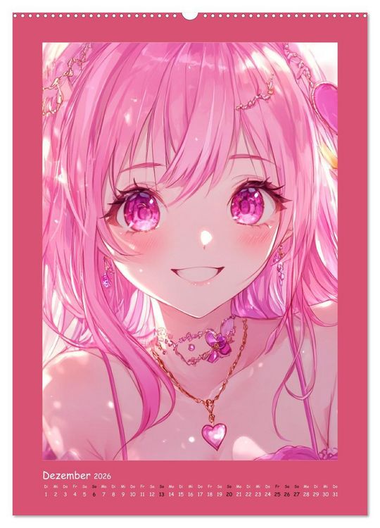 Produktbild: Zauberhafte Momente. Rosa Tr&auml;ume im Manga-Stil (Wandkalender 2026 DIN A2 hoch), CALVENDO Monatskalender