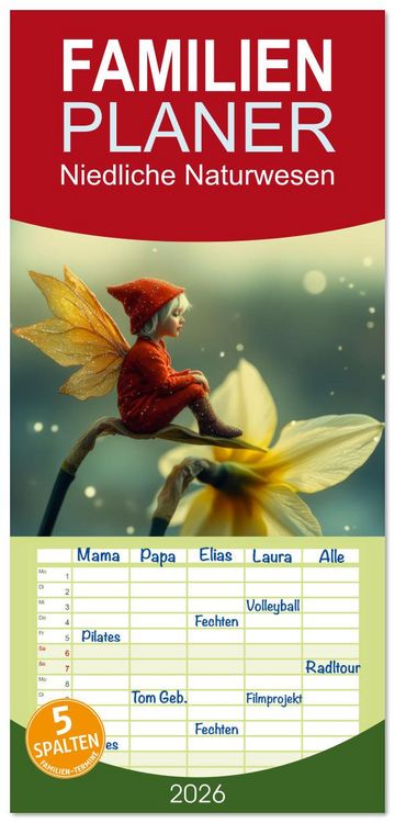 Produktbild: Familienplaner 2026 - Niedliche Naturwesen mit 5 Spalten (Wandkalender, 21 x 45 cm) CALVENDO