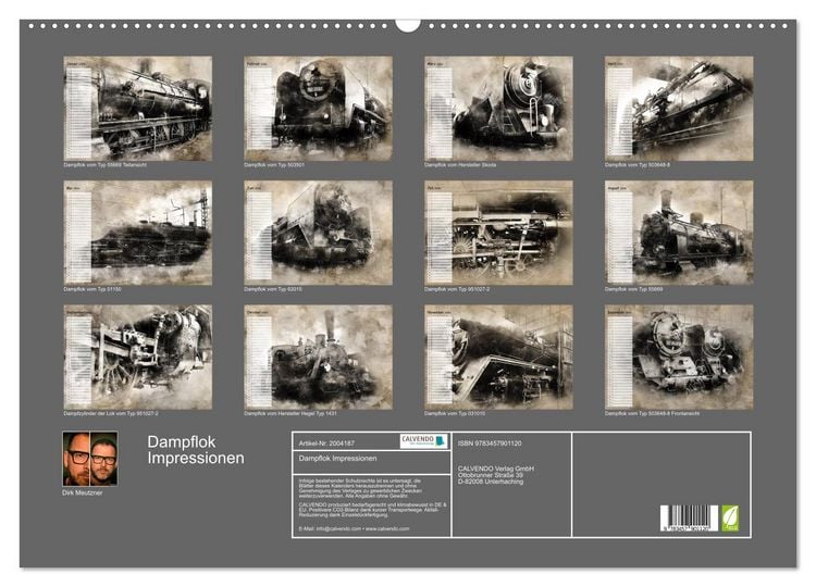 Produktbild: Dampflok Impressionen (Wandkalender 2026 DIN A2 quer), CALVENDO Monatskalender