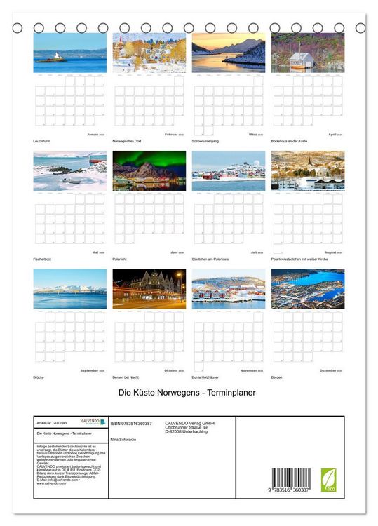 Produktbild: Die K&uuml;ste Norwegens - Terminplaner (Tischkalender 2026 DIN A5 hoch), CALVENDO Monatskalender