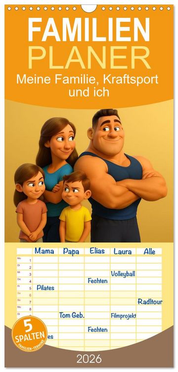 Produktbild: Familienplaner 2026 - Meine Familie, Kraftsport und ich mit 5 Spalten (Wandkalender, 21 x 45 cm) CALVENDO