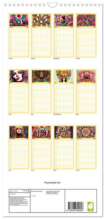 Produktbild: Familienplaner 2026 - Psychodelic Art mit 5 Spalten (Wandkalender, 21 x 45 cm) CALVENDO