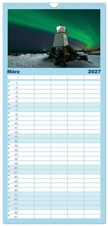 Produktbild: Familienplaner 2027 - Magische N&auml;chte - POLARLICHT mit 5 Spalten (Wandkalender, 21 x 45 cm) CALVENDO