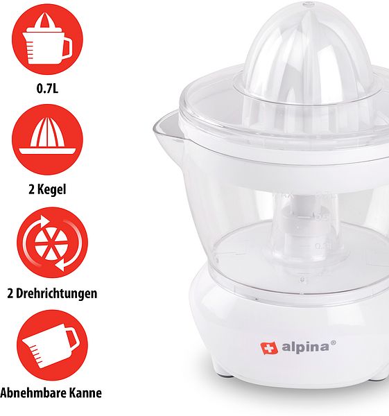 Produktbild: ALPINA Elektrische Zitruspresse, 700ml, 25W, wei&szlig;