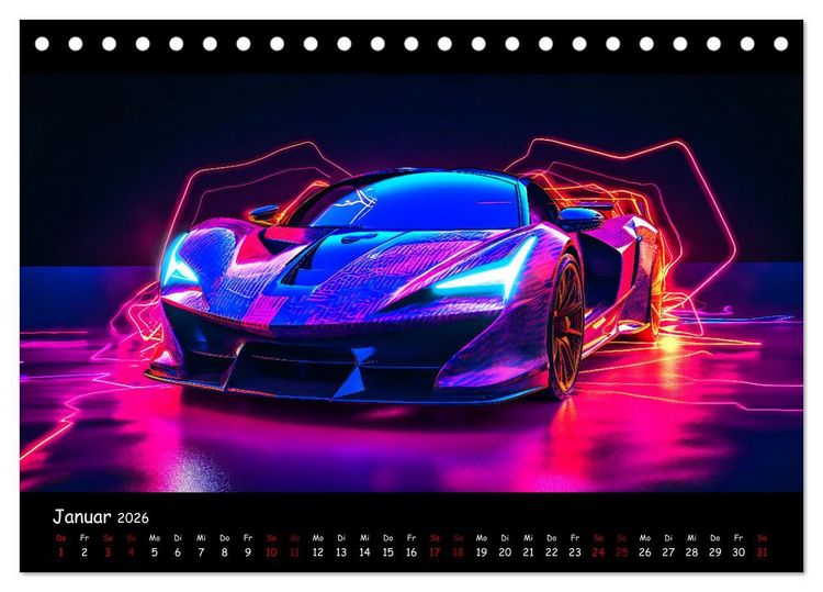 Produktbild: Futuristische Neon Cars (Tischkalender 2026 DIN A5 quer), CALVENDO Monatskalender