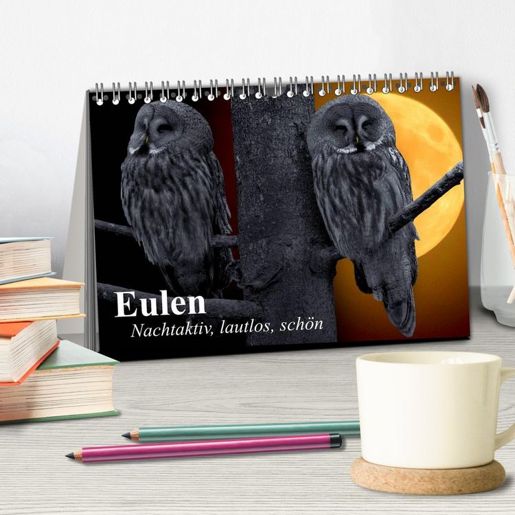 Produktbild: Eulen. Nachtaktiv, lautlos, sch&ouml;n (Tischkalender 2026 DIN A5 quer), CALVENDO Monatskalender