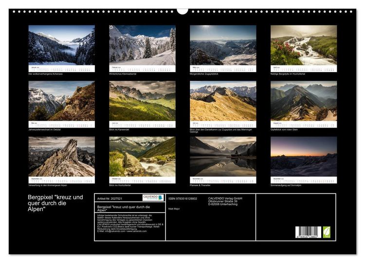 Produktbild: Bergpixel "kreuz und quer durch die Alpen" (Wandkalender 2026 DIN A2 quer), CALVENDO Monatskalender