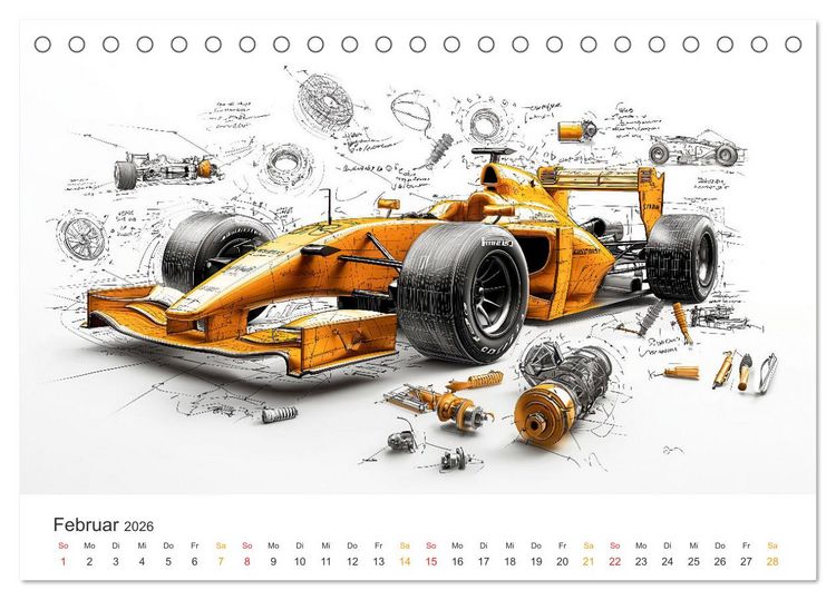 Produktbild: Rennwagen - Design Studien (Tischkalender 2026 DIN A5 quer), CALVENDO Monatskalender