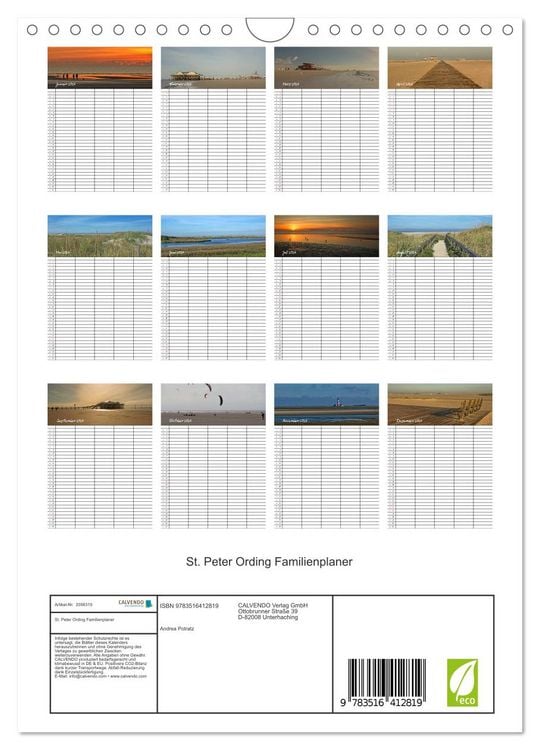 Produktbild: St. Peter Ording Familienplaner (Wandkalender 2026 DIN A4 hoch), CALVENDO Monatskalender