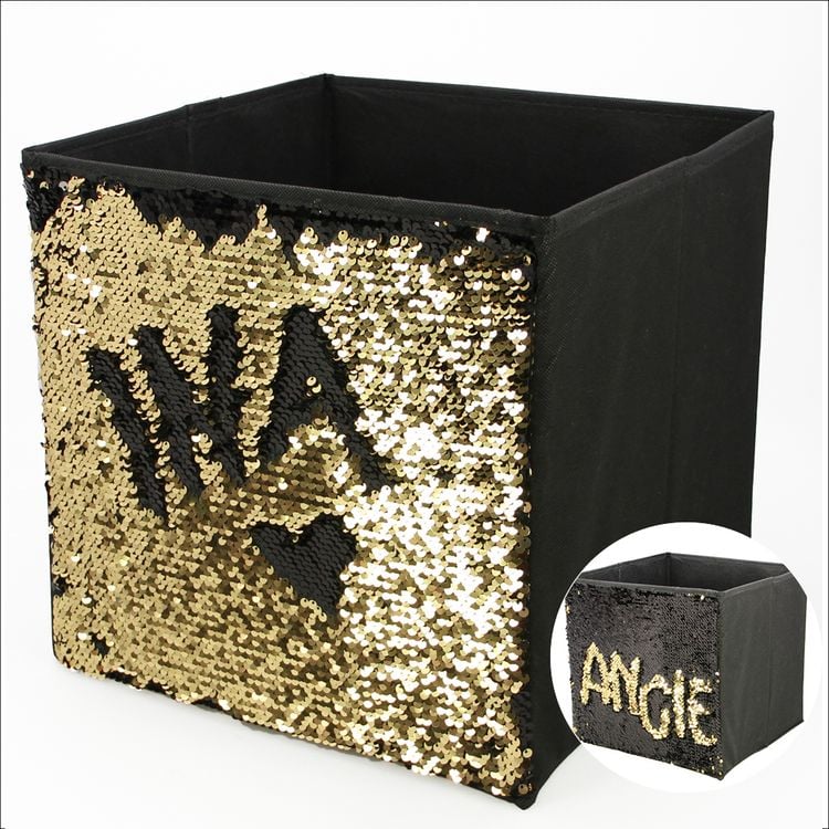 Produktbild: Aufbewahrungsbox mit Pailletten, Farbe schwarz/schwarz, 31 x 31 cm