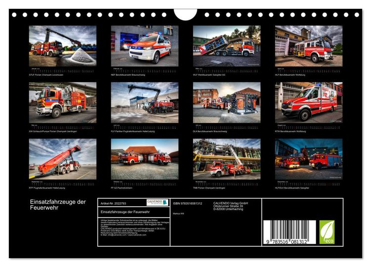 Produktbild: Einsatzfahrzeuge der Feuerwehr (Wandkalender 2026 DIN A4 quer), CALVENDO Monatskalender