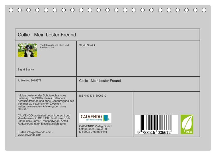 Produktbild: Collie - Mein bester Freund (Tischkalender 2026 DIN A5 quer), CALVENDO Monatskalender