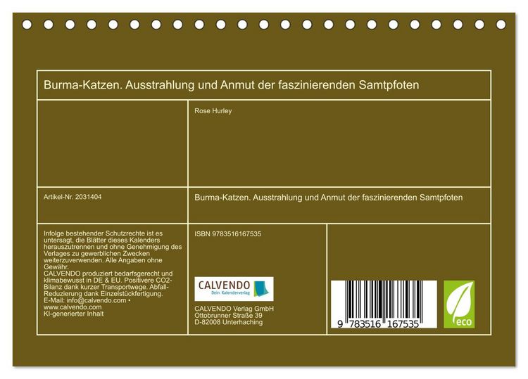 Produktbild: Burma-Katzen. Ausstrahlung und Anmut der faszinierenden Samtpfoten (Tischkalender 2026 DIN A5 quer), CALVENDO Monatskalender