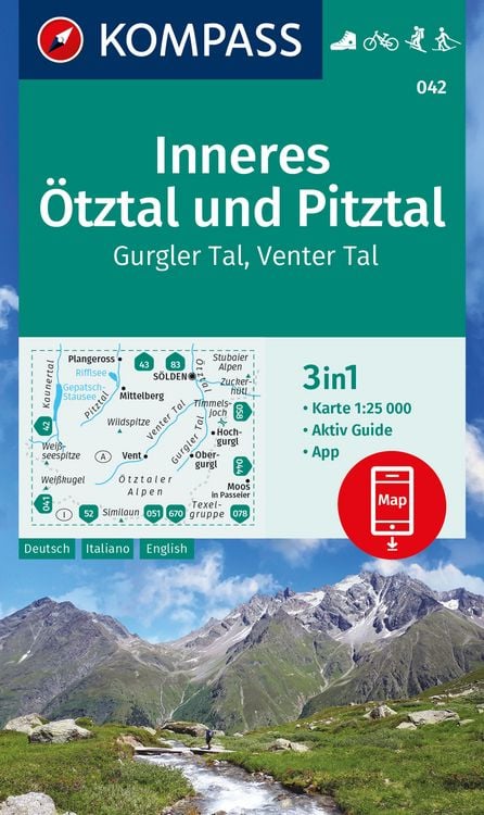 Produktbild: KOMPASS Wanderkarte 042 Inneres &Ouml;tztal und Pitztal, Gurgler Tal, Venter Tal 1:25.000