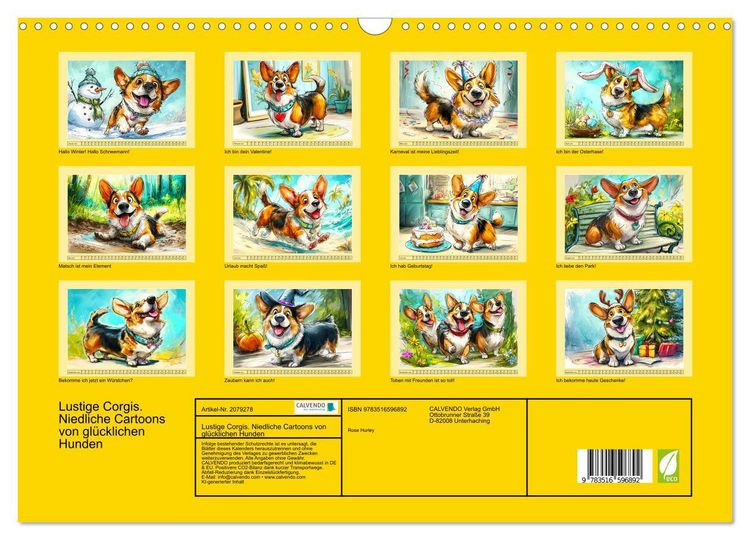 Produktbild: Lustige Corgis. Niedliche Cartoons von gl&uuml;cklichen Hunden (Wandkalender 2026 DIN A3 quer), CALVENDO Monatskalender