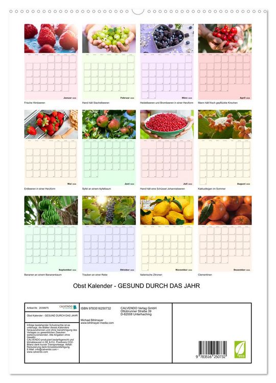 Produktbild: Obst Kalender - GESUND DURCH DAS JAHR (hochwertiger Premium Wandkalender 2026 DIN A2 hoch), Kunstdruck in Hochglanz