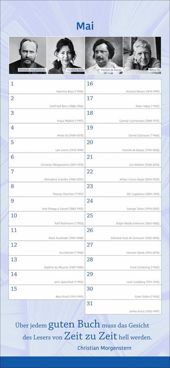 Produktbild: Der literarische Geburtstagskalender - Mit Geburtstagskindern und Zitaten