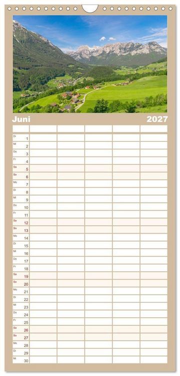 Produktbild: Familienplaner 2027 - Wanderparadies Bayerische Alpen mit 5 Spalten (Wandkalender, 21 x 45 cm) CALVENDO