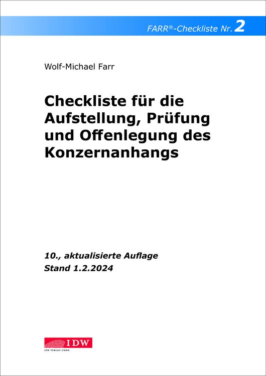Produktbild: FARR Checkliste 2 f&uuml;r die Aufstellung, Pr&uuml;fung und Offenlegung des Konzernanhangs